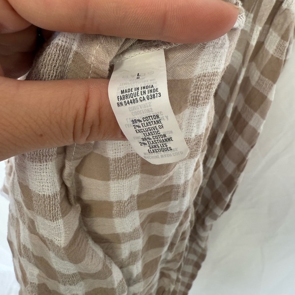 Aerie Cotton Gingham Midi Dress Smocked Tie Straps Beige White Womens Large - Picture 6 of 6